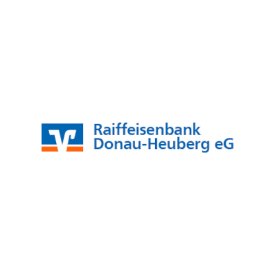 blue lettering Raiffeisenbank Donau-Heuberg eG and orange blue and white Raiffeisenbank logo