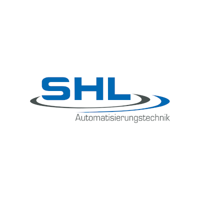 SHL lettering in blue and automation technology in black