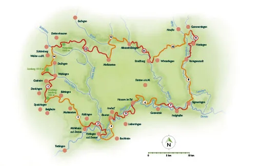 Wanderkarte mit eingezeichneten Streckenabschnitten der Südwestalb.